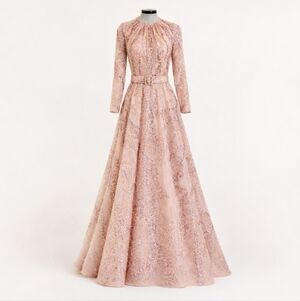 TONY WARD Shimmering Elegant Pink & Silver Beaded Sequin Maxi dress Wedding Gown